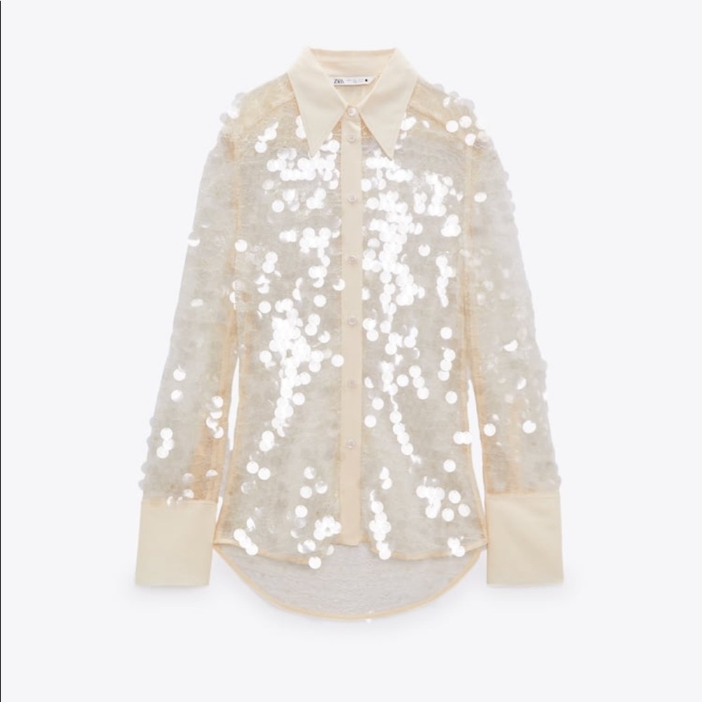 NWOT Zara Sequin Blouse Sz XS